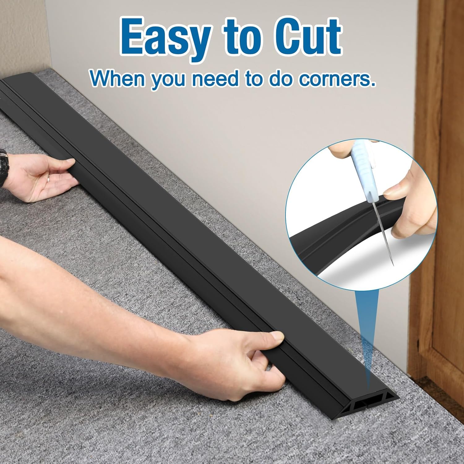 Eapele 4 ft Floor Cord Cover Heavy Duty Cable Protector, Easy to Unroll, Prevent Trip Hazard for Home Office or Outdoor Settings (Black)