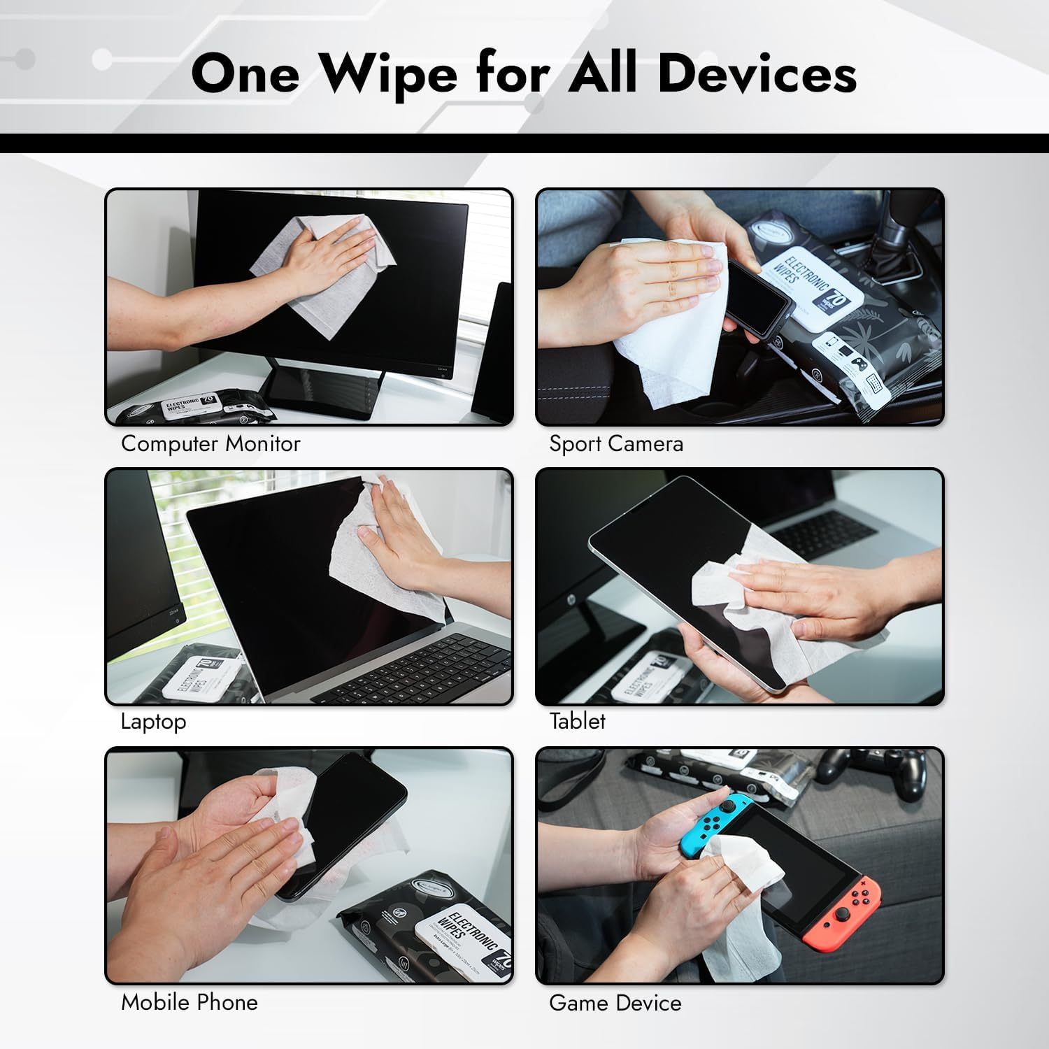 Air Jungles Electronic Wipes Screen Cleaning 70 Count, Quick Dry, Extra Large 8"x10" Tech Cleaner Wipes for LED Screen, TVs, Cars, Computer,Tablets, Phones, Laptops, VR, Monitors