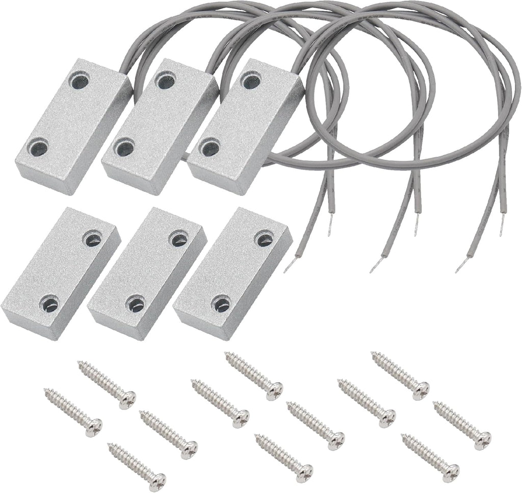 3Pcs Magnetic Reed Switch Wired Surface Mount Normally Closed NC Contact Sensor Alarm Magnetic Door Switch with 2 Wires, Zinc Alloy Sliver, MC-51