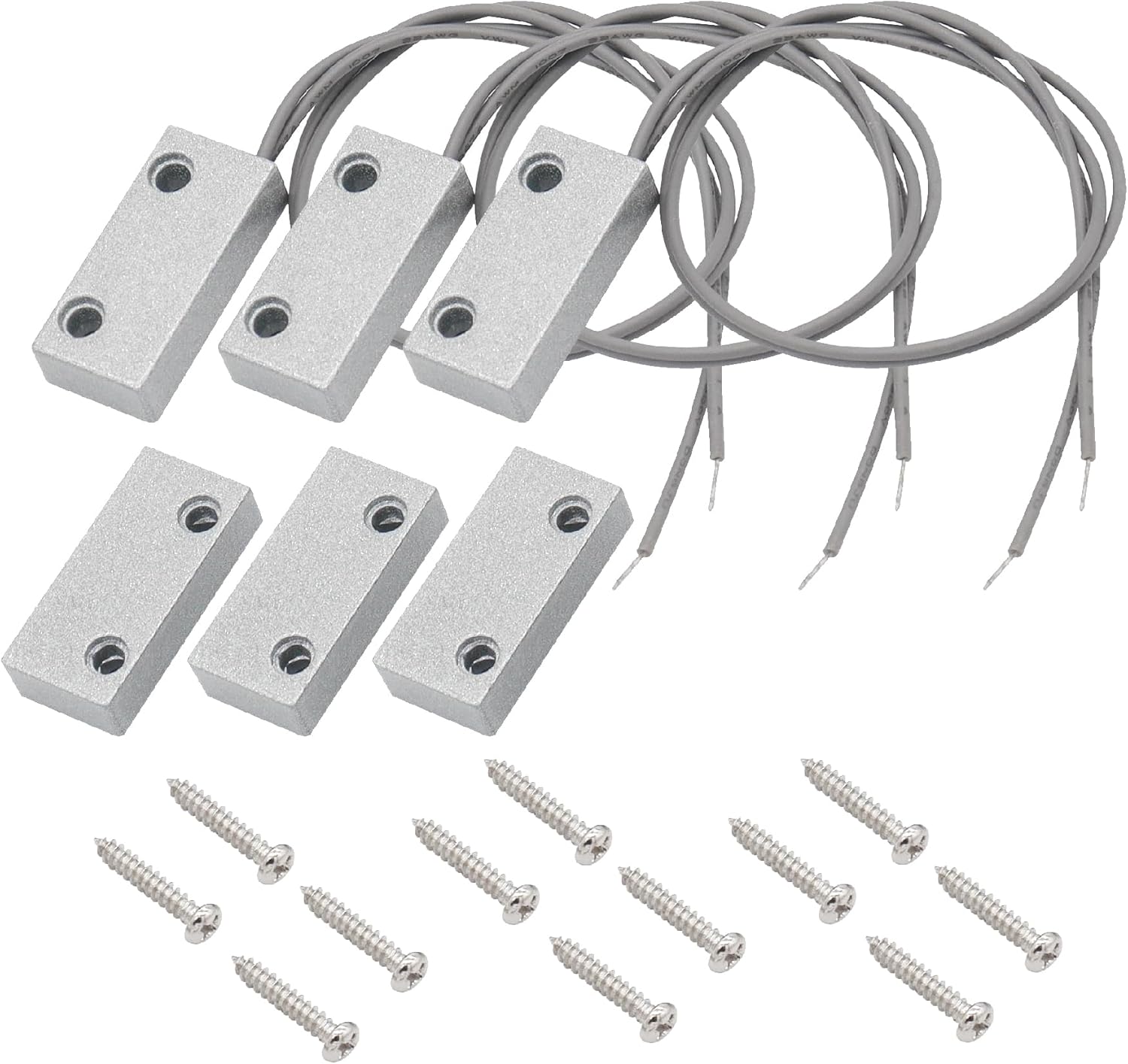 3Pcs Magnetic Reed Switch Wired Surface Mount Normally Closed NC Contact Sensor Alarm Magnetic Door Switch with 2 Wires, Zinc Alloy Sliver, MC-51