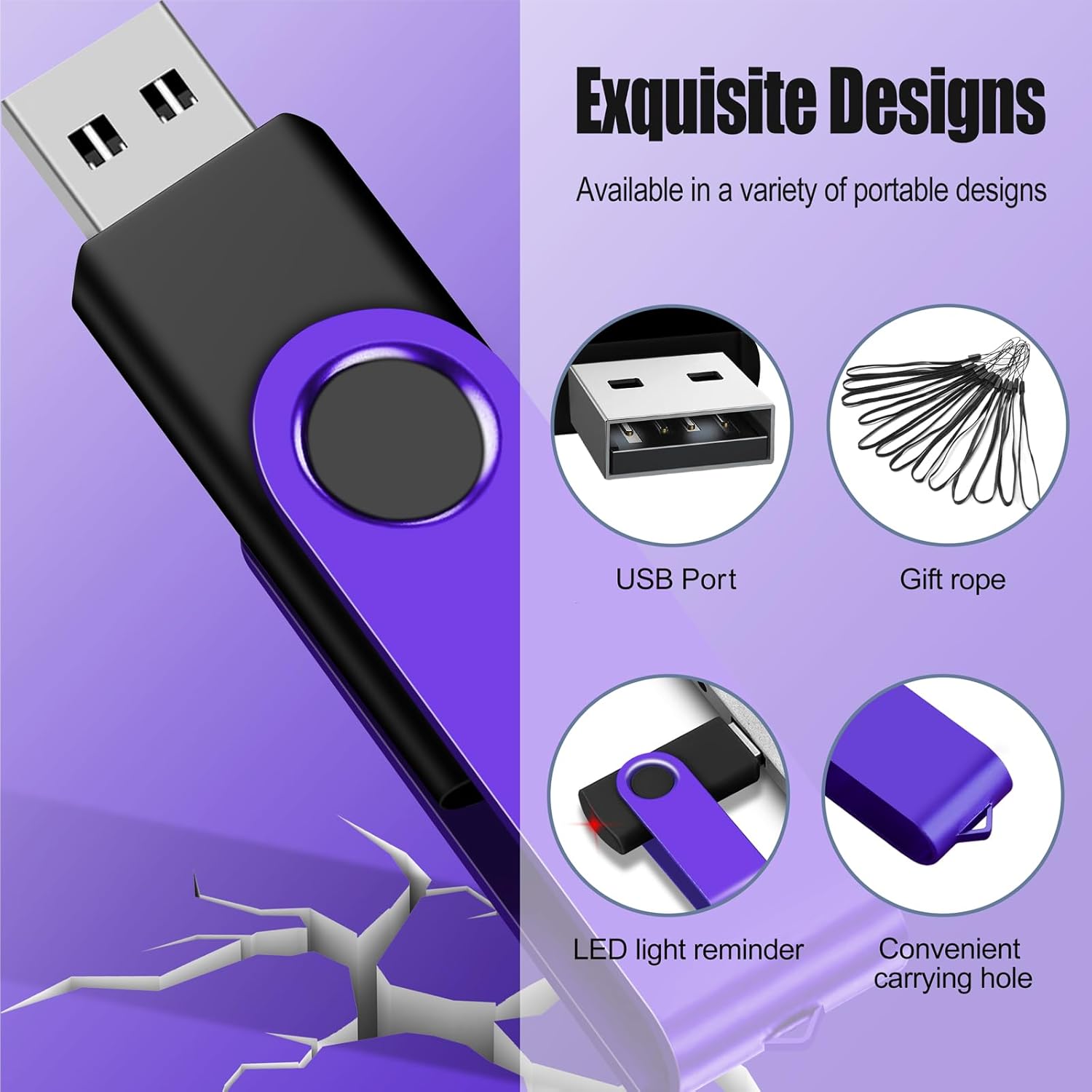 EASTBULL 4GB USB Flash Drive 50 Pack with Lanyards - USB 2.0 Jump Drive for Storage and Backup - Purple 50PCS