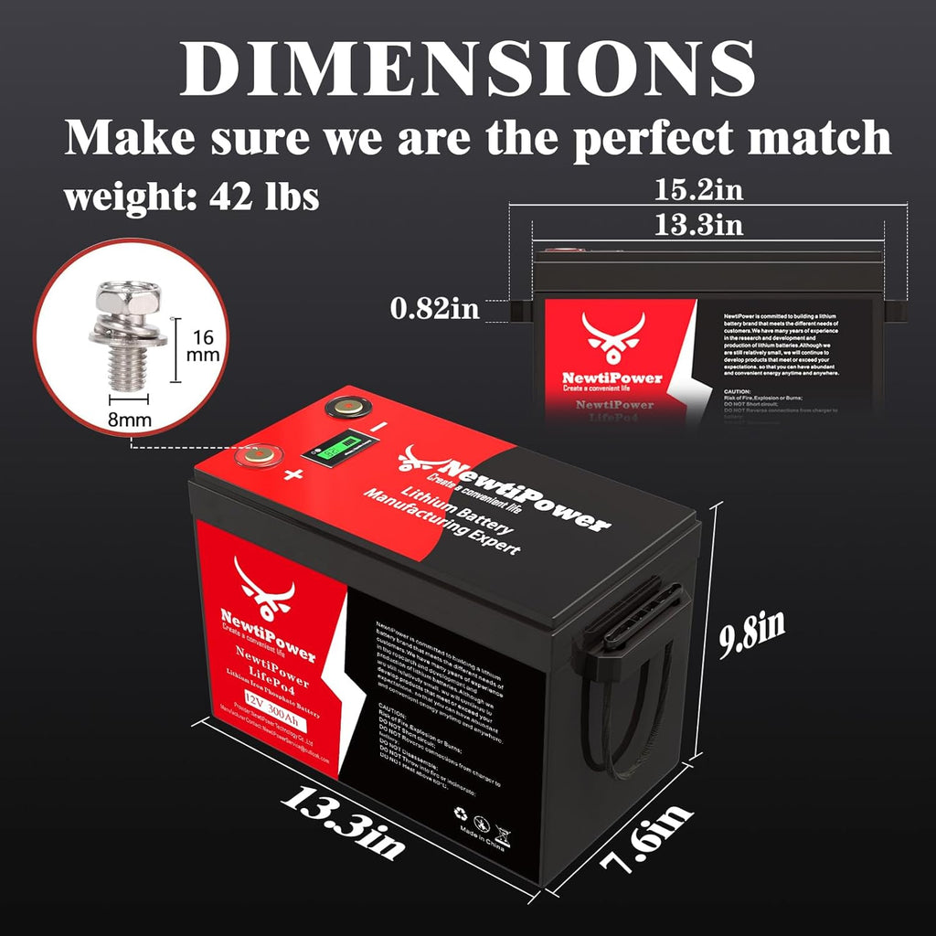 12V 300Ah Golf Cart Lithium LiFePO4 Battery with 200A BMS Grade A Cells Deep Cycle Rechargeable Battery,10000+ Cycles,Perfect for Golf Cart,Off Grid Applications (12.8V 300Ah)