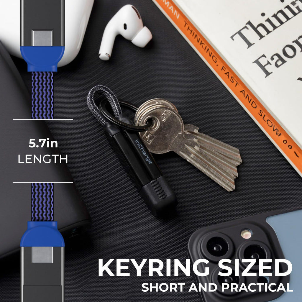 Rolling Square, inCharge X, Multi Charging Cable, Portable Keychain 6-in-1 with 100W Ultra-Fast Charging Power, Sapphire Blue, Multi Charger