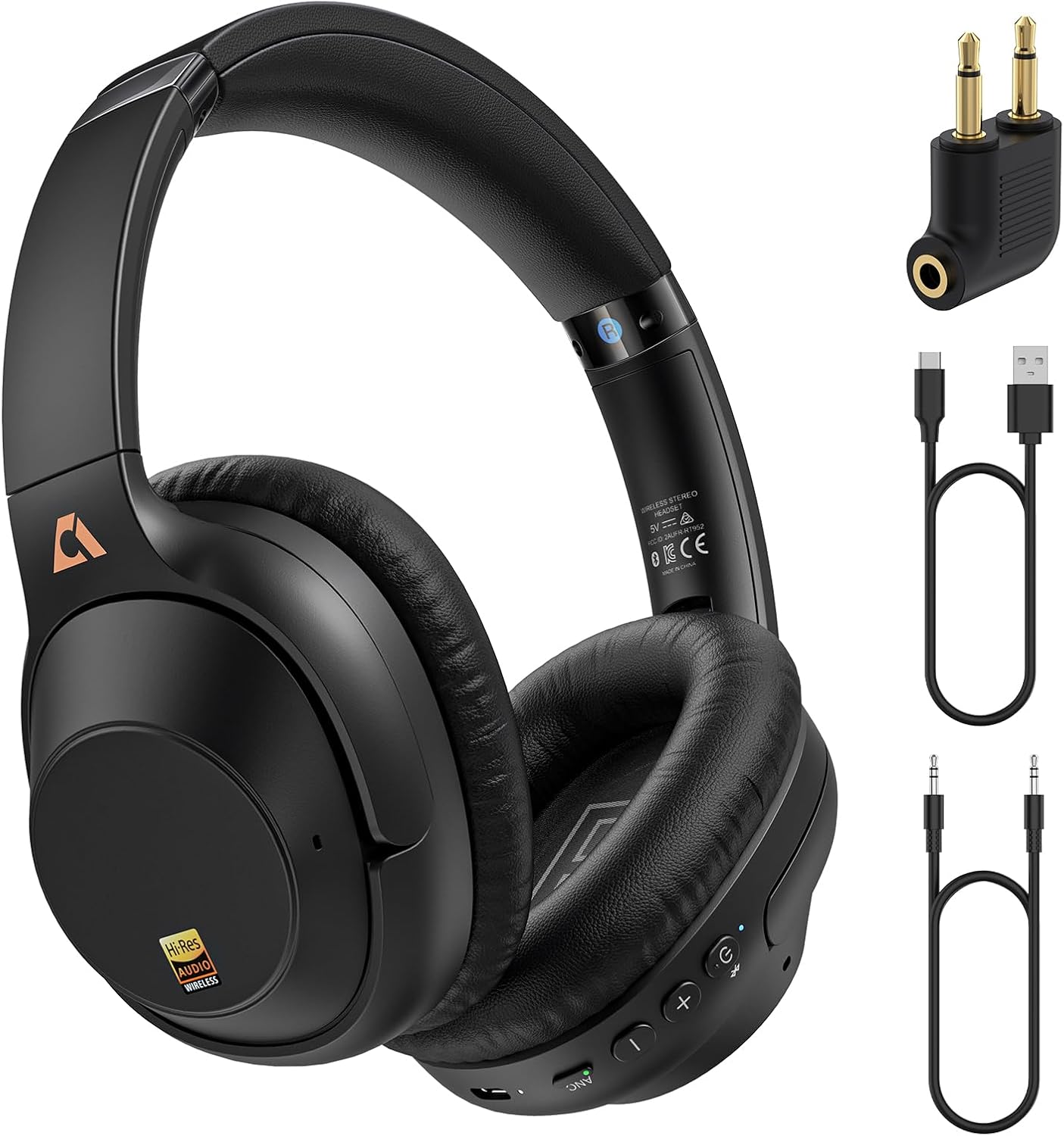 YMOO Bluetooth 5.3 Hybrid Active Noise Cancelling Headphones for Airplane Travel, Wired and Wireless ANC Headphones, 80H Playtime Over Ear Headphone, Low Latency Bluetooth Headset with Mic for Adults