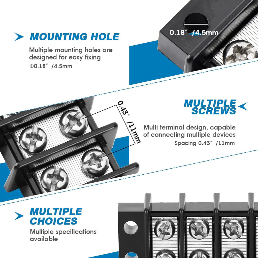 GLOSO Terminal Blocks Double Row Stainless 11 mm Pitch TBC, Marine Grade, 12-22 AWG Cu, 25A/300V - 1 Pack, 6 Poles
