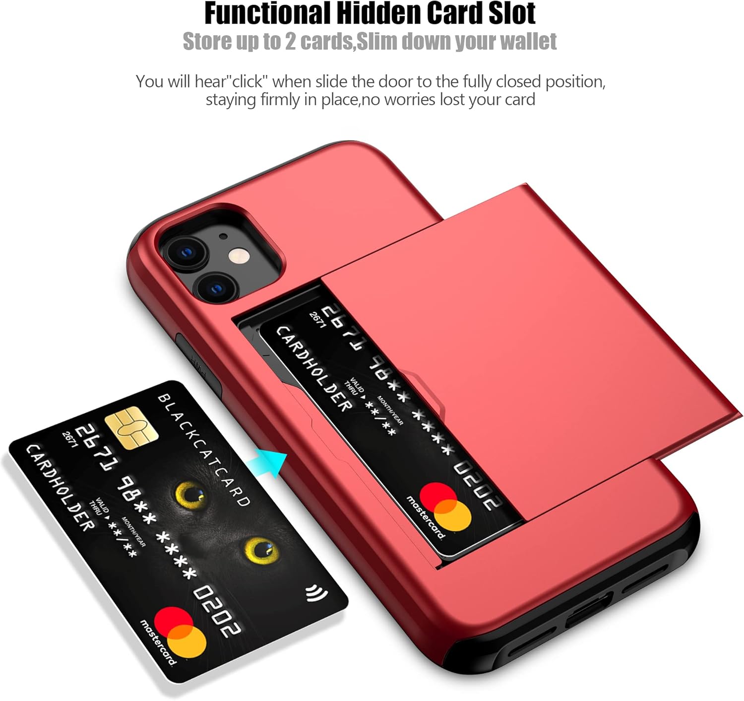 Nvollnoe for iPhone 11 Case with Card Holder Heavy Duty Protective Dual Layer Shockproof Hidden Card Slot Slim Wallet Case for iPhone 11 for Men&Women(Red)