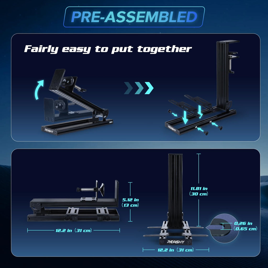 Reashy Hotas Mount, Joystick Mount, Aluminum Flight Stick Desk Mount for Logitech X56, X52, X52 Pro, Thrustmaster T.1600M, TCA, T.Flight Hotas One, 4, X, Airbus, VKB Gladiator Nxt (Black)