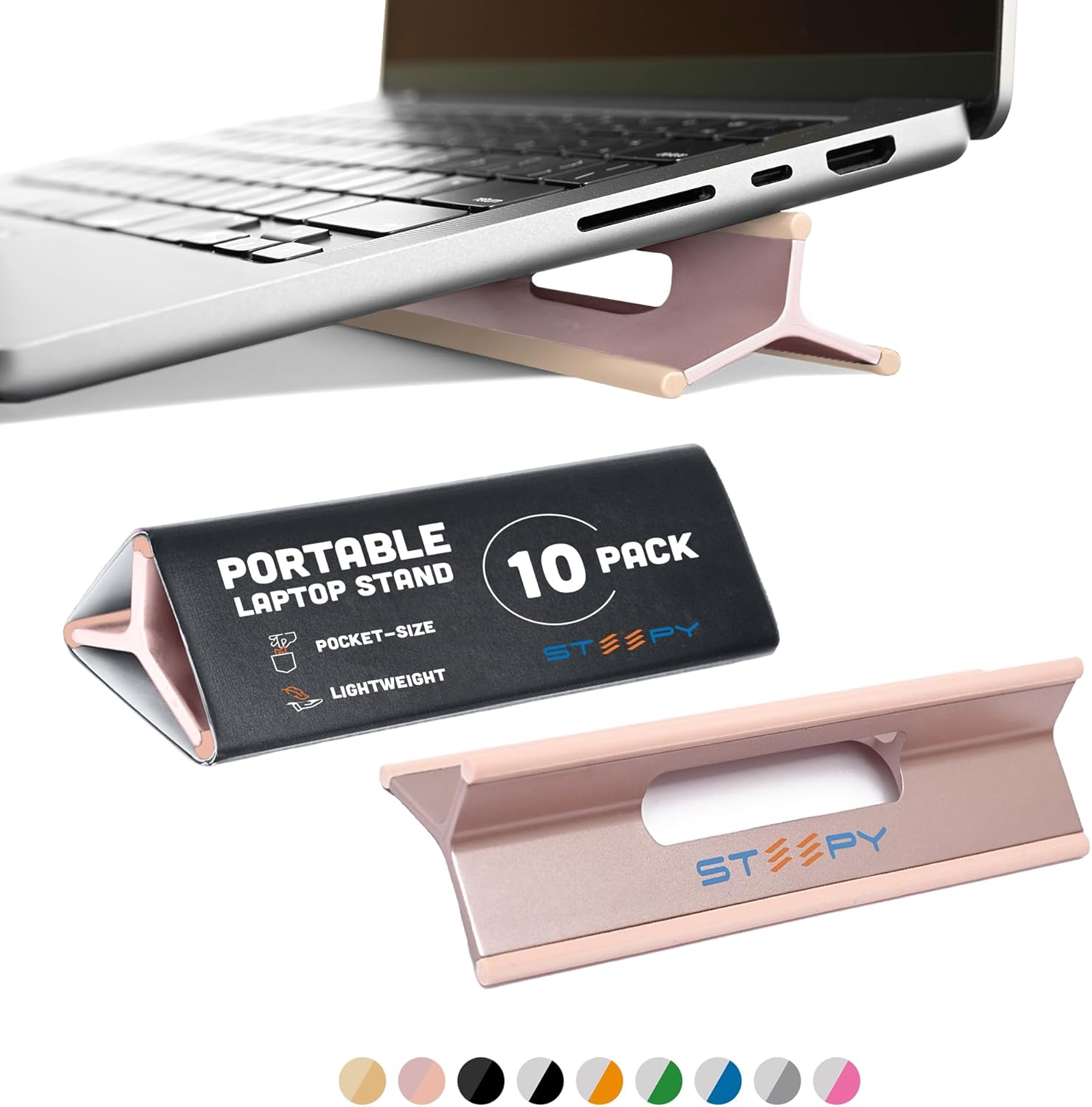 Steepy Adjustable Laptop Stand - 3 Heights Computer Riser for Desk - Portable With Adjustable Height