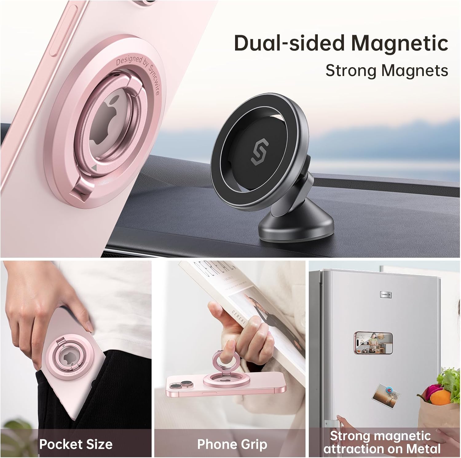 SYNCWIRE for MagSafe Ring Holder, Magnetic Phone Ring Holder Magnet Cell Phone Grip Finger Ring Kickstand Compatible with iPhone 16 15 14 13 12 Pro Max fits MagSafe Accessories