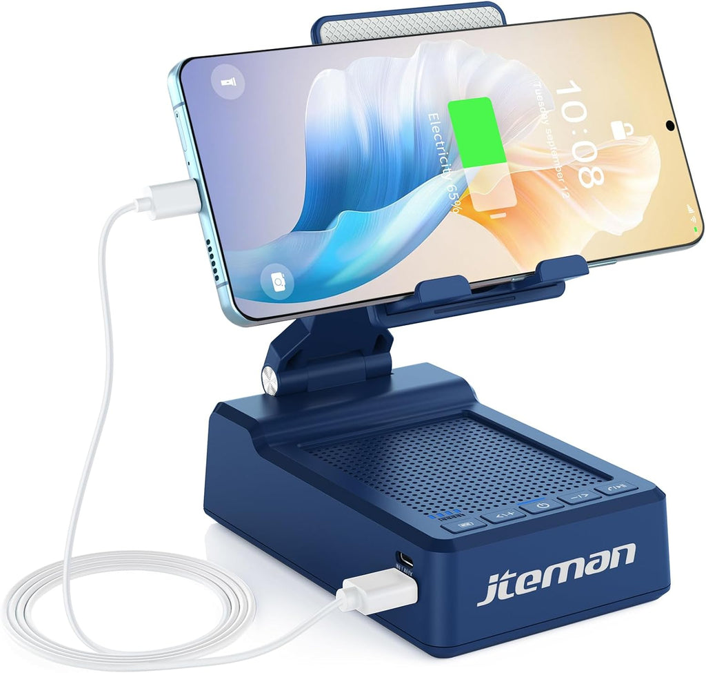 JTEMAN Gifts for Men Women,Cell Phone Stand with Bluetooth Speaker,Cool Tech Gadgets,Unique Birthday Gifts for Men Husband Mom Dad-Blue