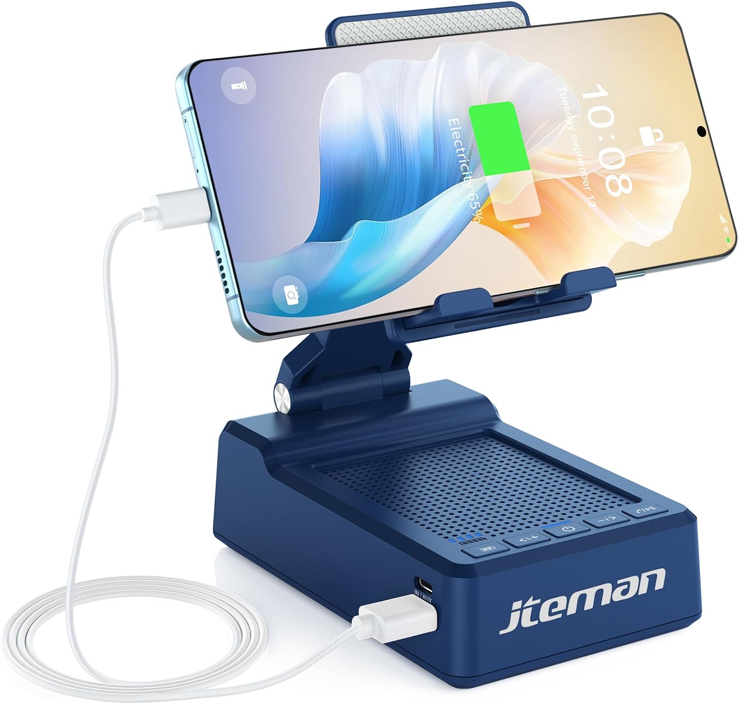 JTEMAN Gifts for Men Women,Cell Phone Stand with Bluetooth Speaker,Cool Tech Gadgets,Unique Birthday Gifts for Men Husband Mom Dad-Blue
