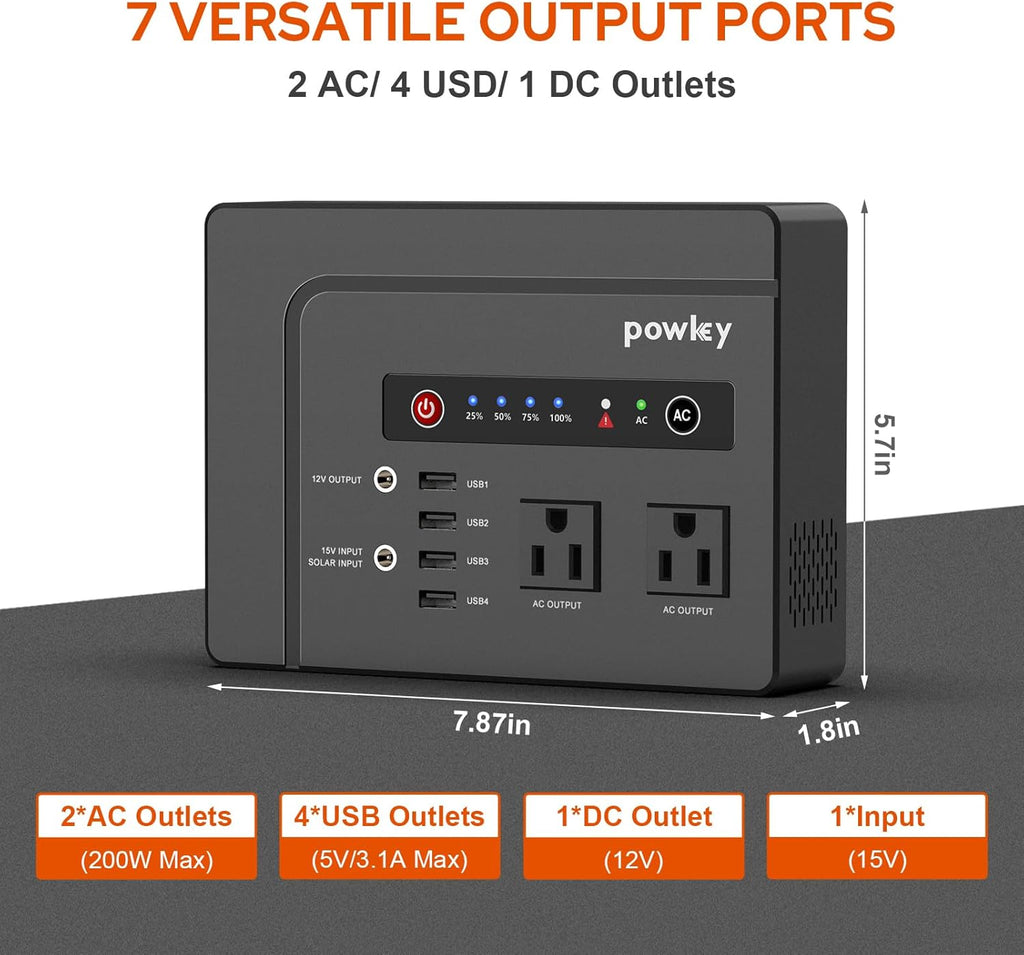 Powkey Solar Powered Generator,200W Portable Solar Generator Power Station with Solar Panels 40W,146Wh Generator Power Bank with 2 AC Outlet 110V Pure Sine Wave for Outdoor Camping Emergency Home