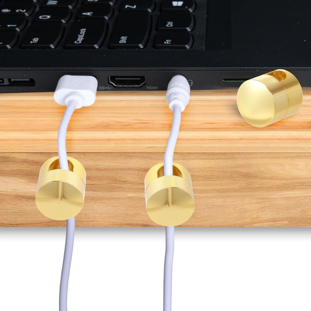 6 Sets Charger Holders for Cords, Gold Adjustable Cable Anchor Holders, Adhesive Metal Cord Clips, Cable Management Wire Organizers for Desk, Office, Nightstand