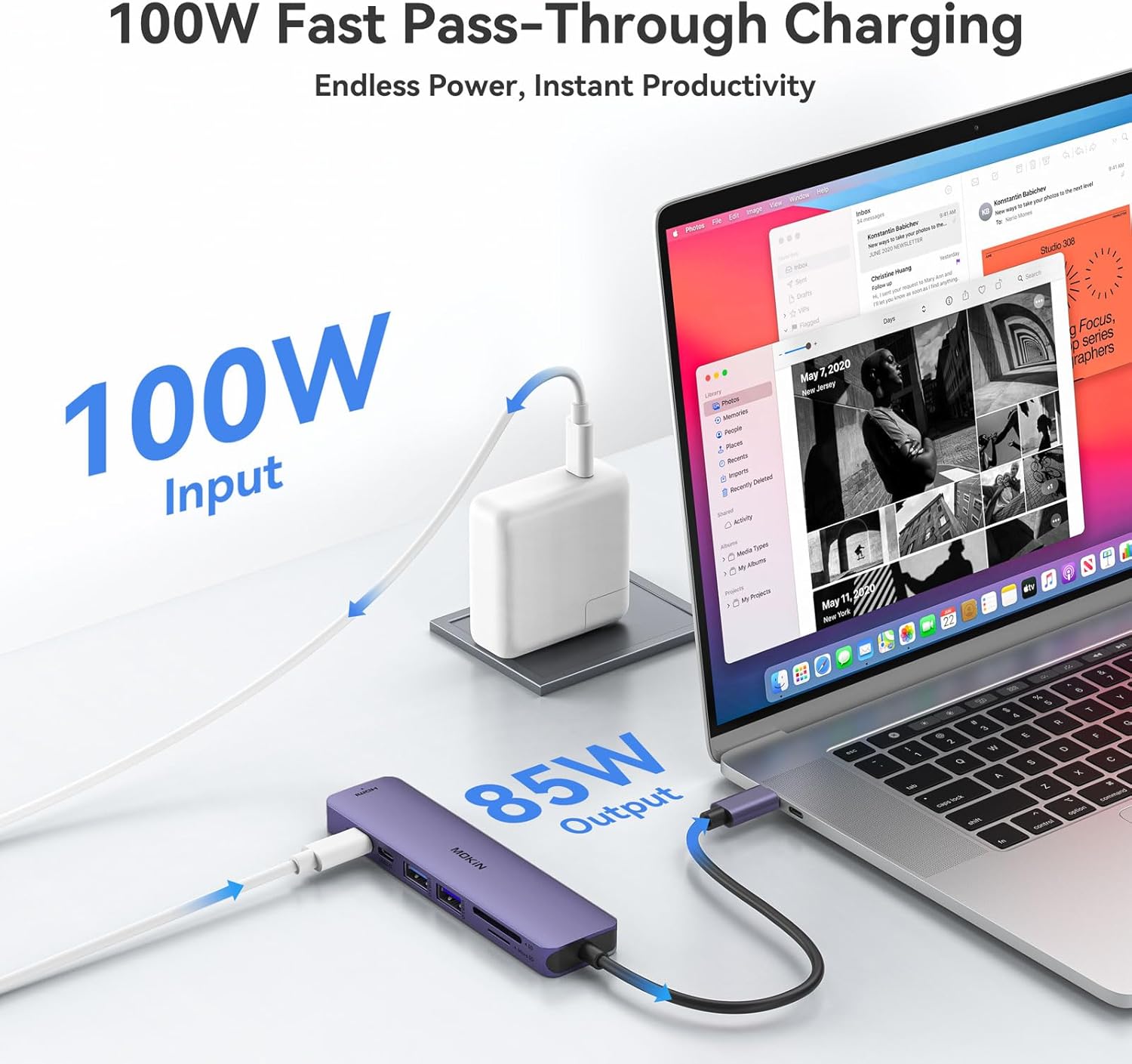 MOKiN 7 in 1 USB C Hub with HDMI, SD/TF Card Reader, USB 3.0, 100W PD Compatible for MacBook Pro/Air, Dell XPS, Lenovo Thinkpad