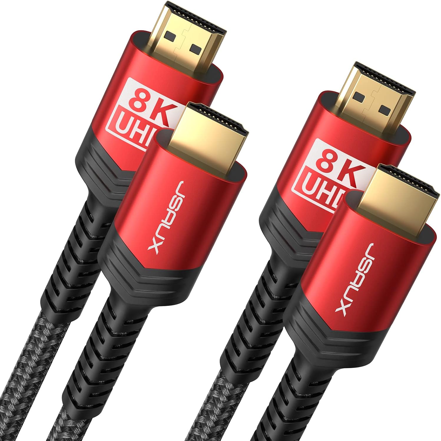 JSAUX 8K HDMI Cable 2.1 6ft 6 Pack, 48Gbps High Speed HDMI Cable Braided HDMI Cord, 4K 120Hz 144Hz, 8K 60Hz, Ultra HD, 2K, 1080P, 3D, eARC Compatible with Laptop UHD TV Gaming Monitor PS5 PS4 -Red