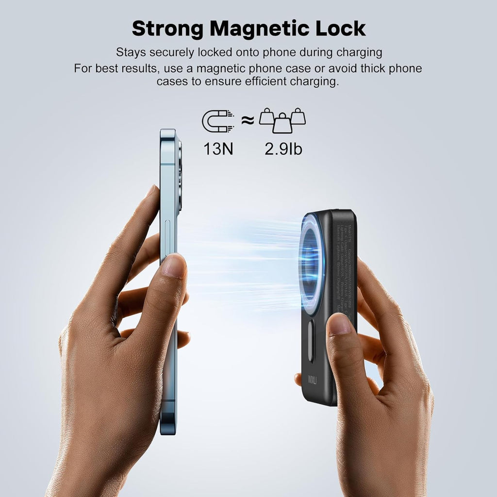 Wireless Portable Charger, 3-in-1 Magnetic Power Bank 10000mAh with USB-C and iOS Cable and Stand, 22.5W Fast Charging Battery Pack, Compatible with iPhone 16/15/14/13/12/Pro/Mini/Pro Max
