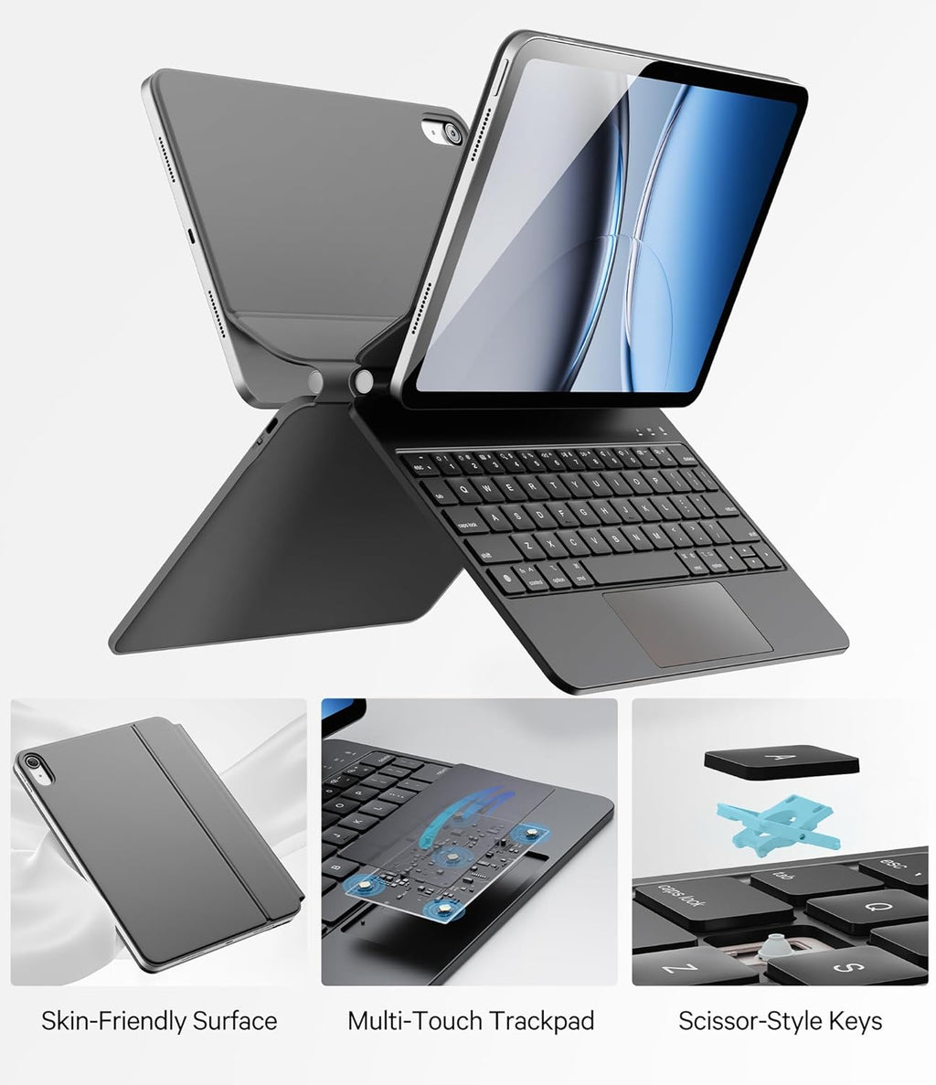 GreenLaw for iPad 11th(A16,2025)/10th(2022) Generation Case with Keyboard, Magic-Style Keyboard Stand, 7 Color Backlit, Stain-Resistant Surface, Multi-Touch Trackpad,Obsidian Black