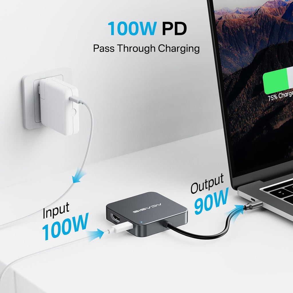 USB C Hub 10Gbps, Multiport Adapter with 4K 60Hz HDMI, 100W Power Delivery, 3 USB A3.1+1 USB-C 3.1 Data Port, USB C to HDMI Adapter for MacBook, Dell, Lenovo, Surface, iPad PRO, XPS(Grey)