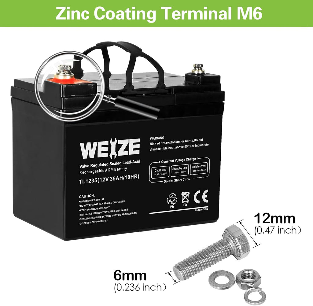 WEIZE 12V 35AH Deep Cycle Battery for Scooter Pride Mobility Jazzy Select Electric Wheelchair, Set of 2