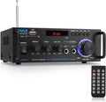 Pyle 200W Wireless Bluetooth Stereo Power Amplifier - 2-Channel Audio Receiver with RCA - USB - SD - MIC IN - FM Radio - Remote Control - AUX Input for Home Theater & Studio Use - PDA29BU.6