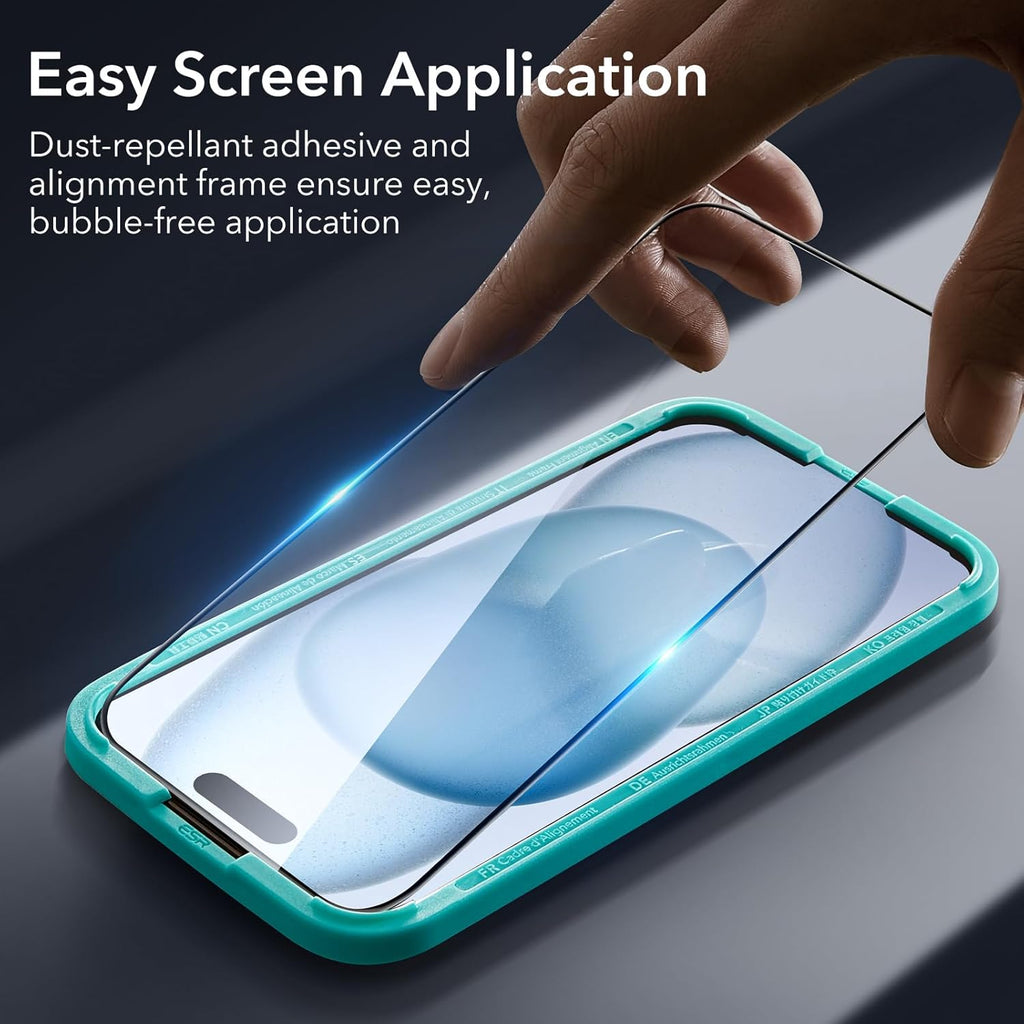 ESR 3+1 Pack for iPhone 15 Plus Screen Protector, 3 Black Edge Tempered-Glass Film and 1 Set Camera Lens Protector, 2.5D Curved Edges, Full-Coverage Military-Grade Protection, Scratch Resistant