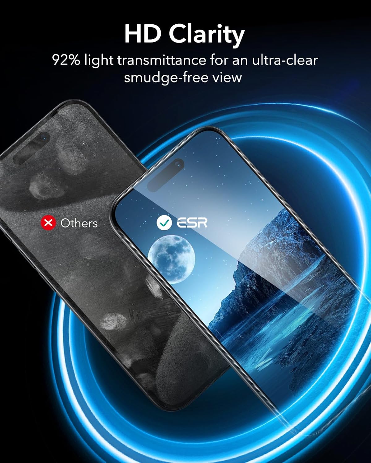 ESR 3 Pack for iPhone 15 Pro Max Screen Protector, [9H Hardness] [Military Grade Shatterproof] Full Coverage Tempered Glass Film with Flawless Fit Tray, HD Clear, Scratch Resistant