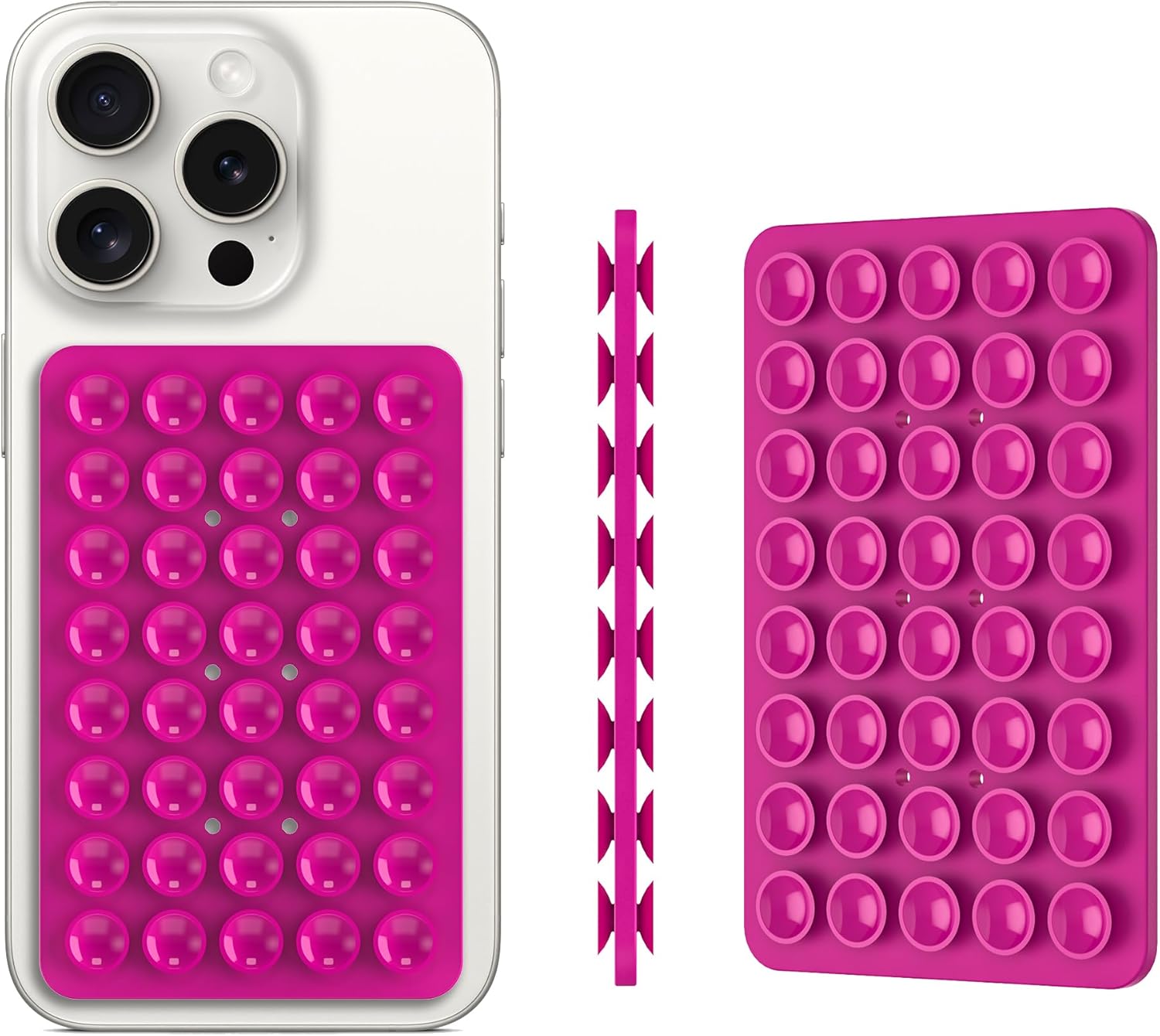 2PACK Silicone Double Sided Suction Phone Case Mount, Detachable Hands Free & Strong Grip Holder for Selfies & Videos, Compatible iPhone Android (Rose Red, 2Pack 40 Suction Cups)