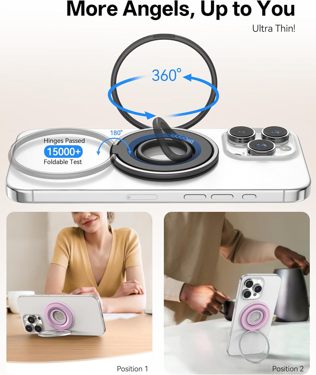 [2025 Newest] Magnetic Phone Grip for MagSafe Ring Holder, Magnet Phone Grip Stand Finger Kickstand Two-Sided Magnetic Compatible with iPhone 16 Pro/Max 15 14 13 12 11 Plus&Android