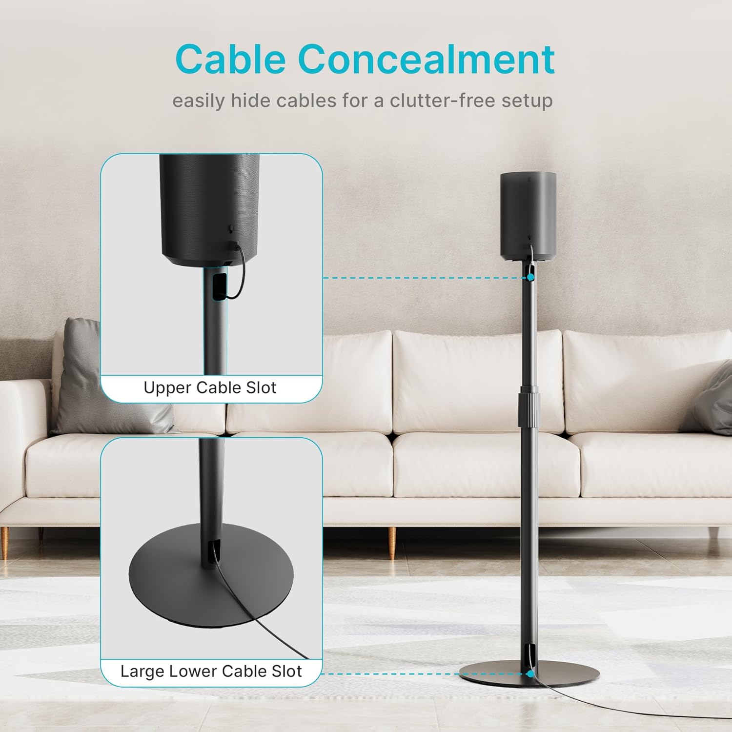 Speaker Stand Compatible with SONOS Era 300 and Era 100, Height Adjustable up to 42.6'', Floor Stand with Cable Management, Speaker Mount, Black, 1 Pack