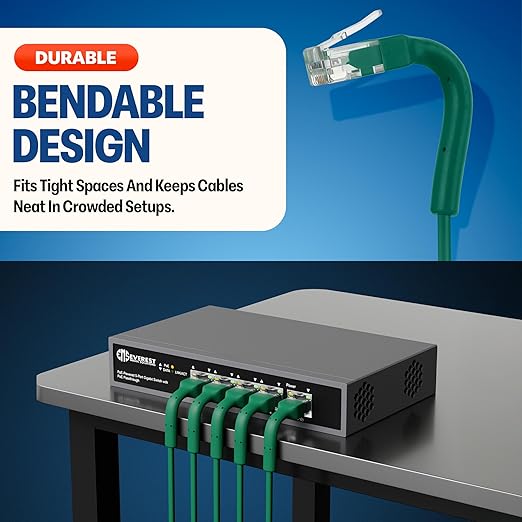 Everest Ultra Slim Cat6a Ethernet Patch Cables 10ft Green - Image 2