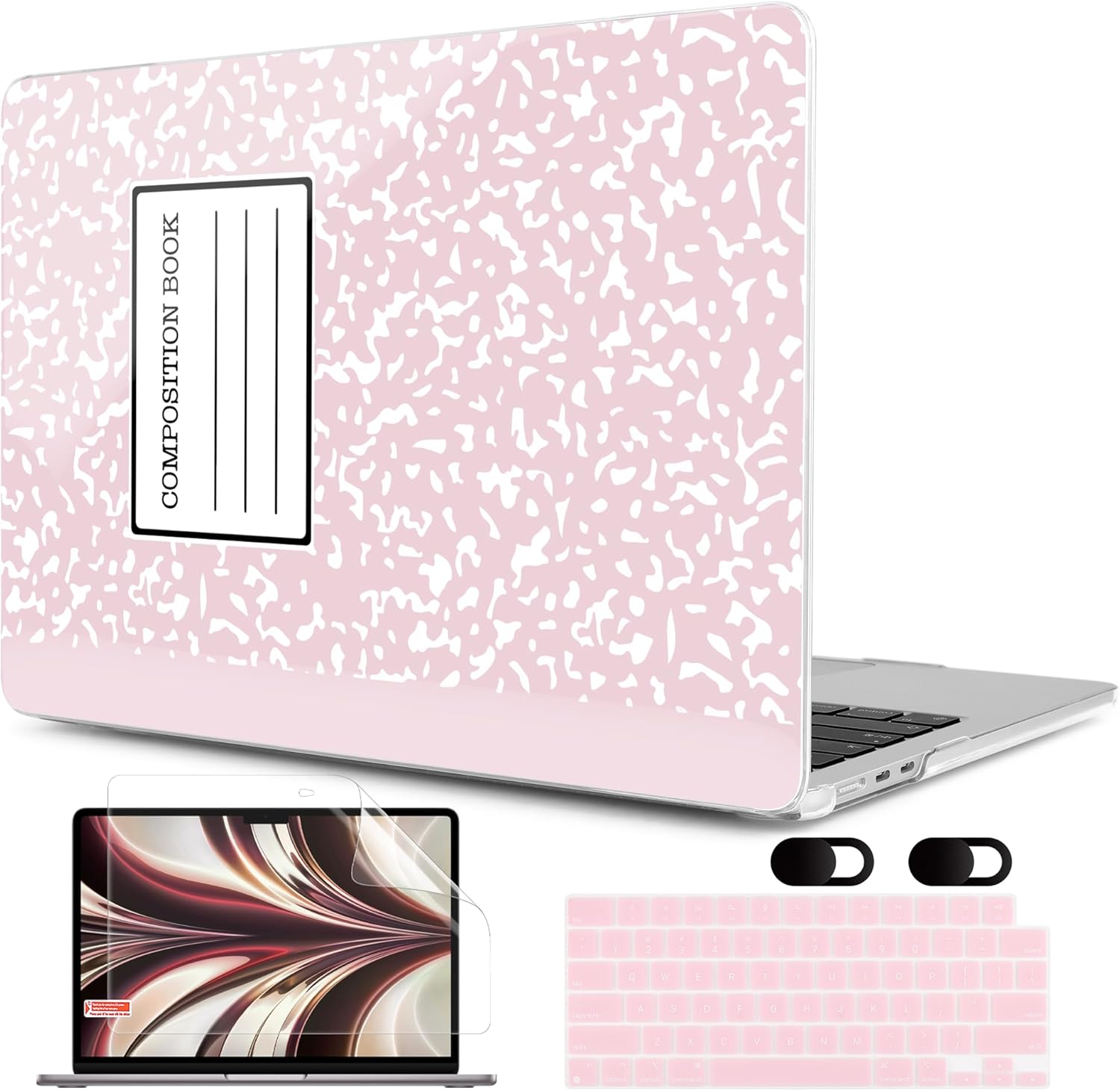 MEEgoodo Case for M4/M3/M2 MacBook Air 13.6 inch Case 2025 2024 2022, Fit Model A3240/A3113/A2681, Laptop Hard Shell with Keyboard Cover Compatible with MacBook Air 13 inch, Pink Composition Book