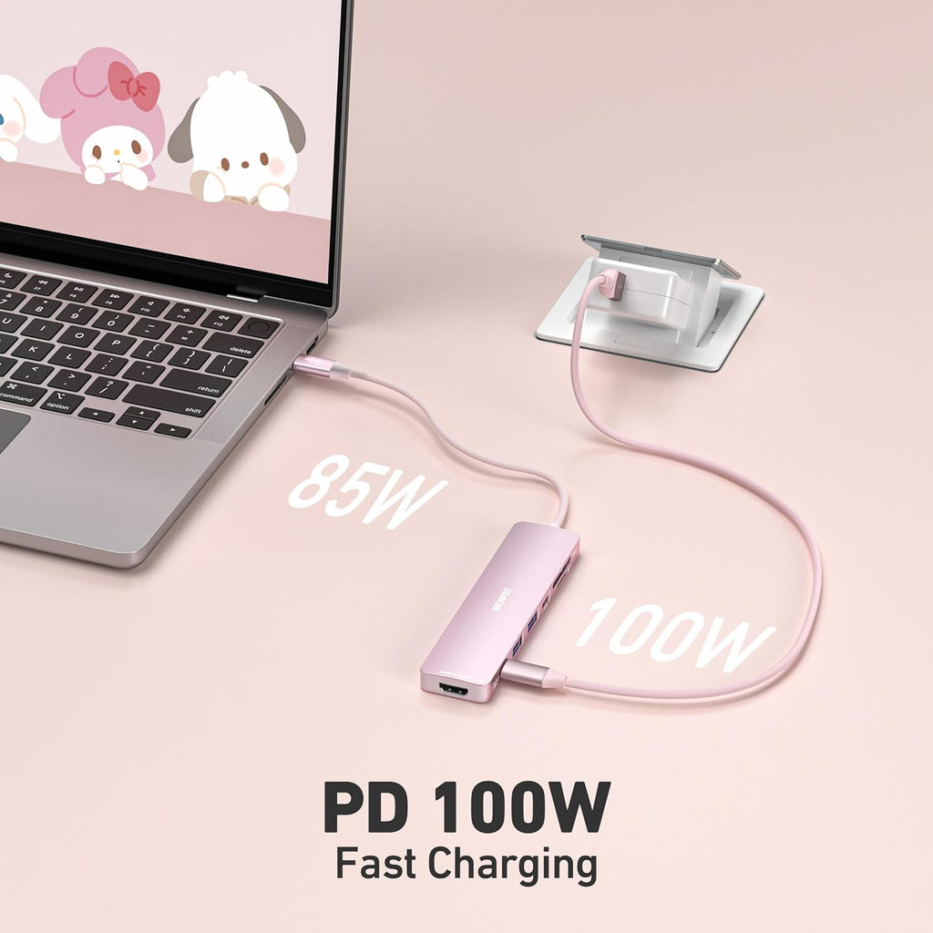 BENFEI 7-in-1 USB C Hub with HDMI(4K@60Hz), 2 USB-A, 1 USB-C Data, 100W Charge, SD/TF Card Reader, Silicone Tangle-Free Cable Compatible with MacBook Pro/Air, iPad Pro, iMac, iPhone 15 Pro/Pro Max