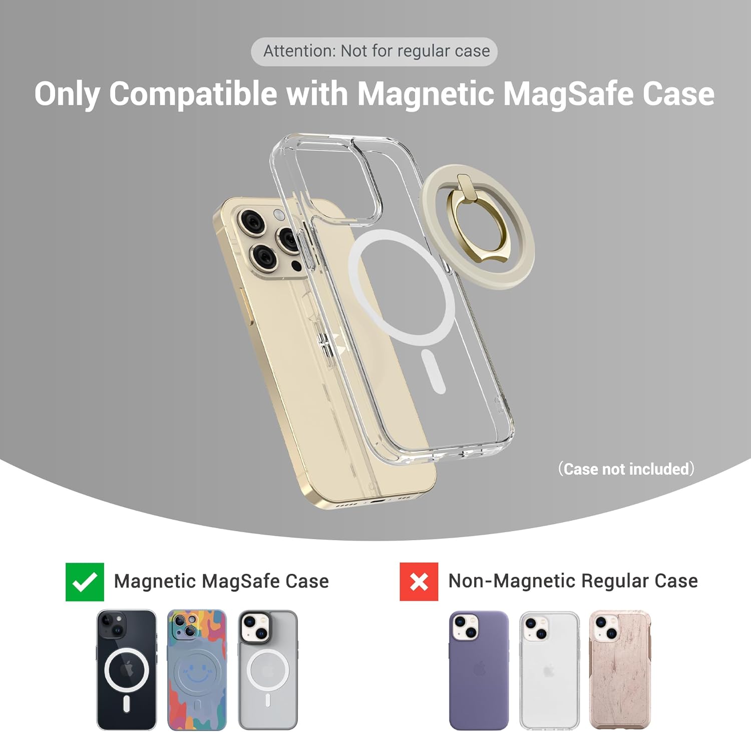 PROfezzion Thin Metal Ring Holder for MagSafe, Removable Strongest Magnetic Phone Grip for iPhone 16 15 14 13 12 Pro Max Plus with Mag-Safe Case [Not for Regular Case] [MagSafe Car Mount Compatible]