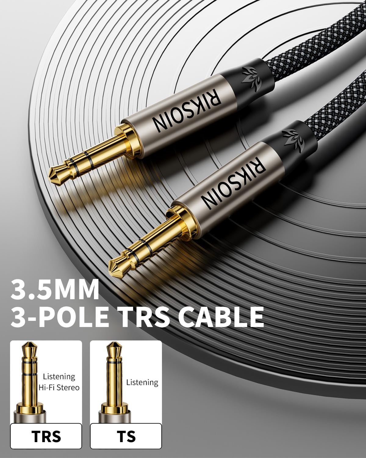 3.5mm Aux Cable, Silver-Plated Wire Core Male to Male Cord for Headphones Car Home Stereos Speaker Compatible with iPhone iPad iPod Echo -16.4FT/5M