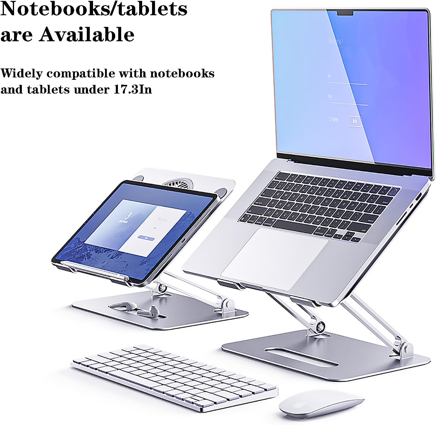Adjustable Laptop Stand Laptop Cooling Pad with Fan USB Hub Compatible with 10 to 15 Inches Notebook Computer, Ergonomic Computer Riser for Desk, Aluminum Alloy Laptop Radiator-Silver