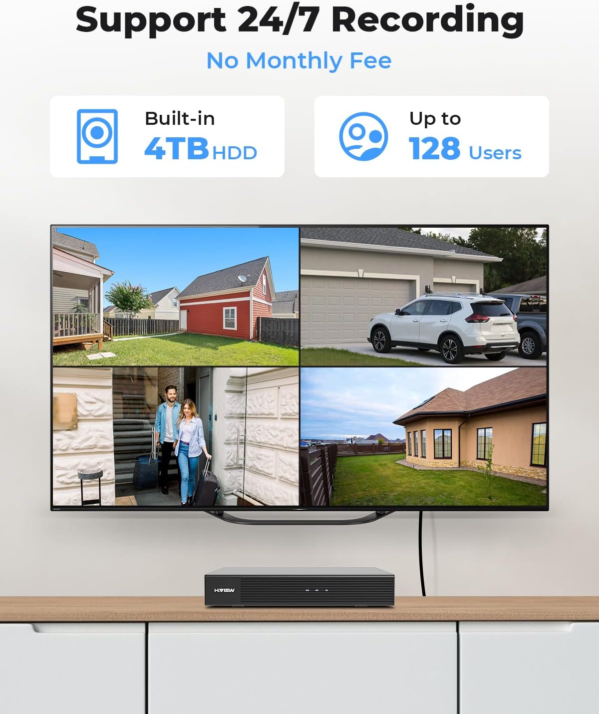 H.VIEW 8CH 4K CCTV Camera Security System, 4TB HDD, 8pcs 8MP Security Camera Outdoor, Trigger Color Night Vision, Two-Way Audio, Human Body Detection, Cameras System for Home Security