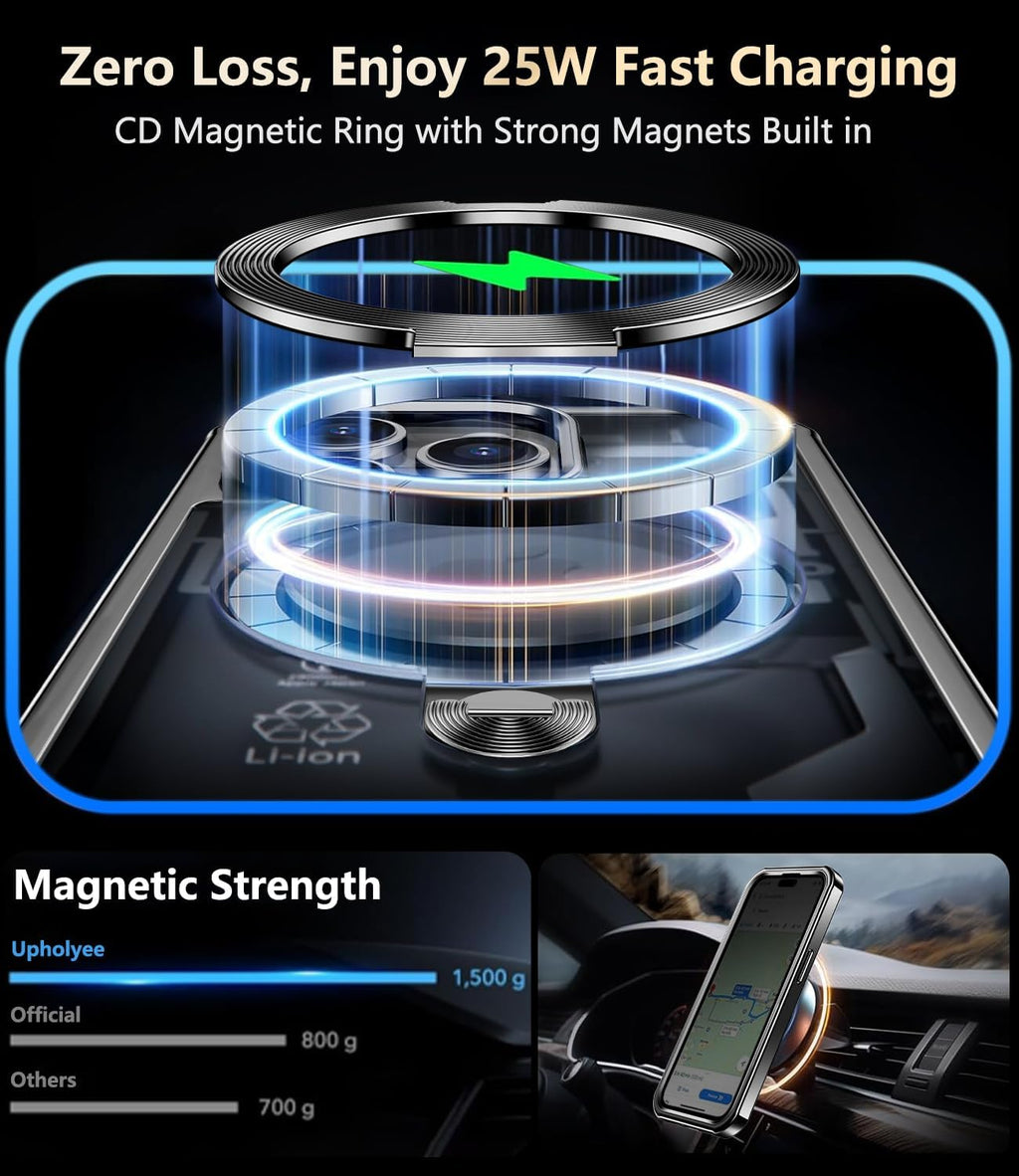 [360° Rotatable CD Stand & Built-in Privacy Screen Magnetic Case for iPhone 15 Pro [Compatible with MagSafe & Full Signal] Mil-Grade Shockproof Full Body Anti-Spy Cover for 15 Pro-Black