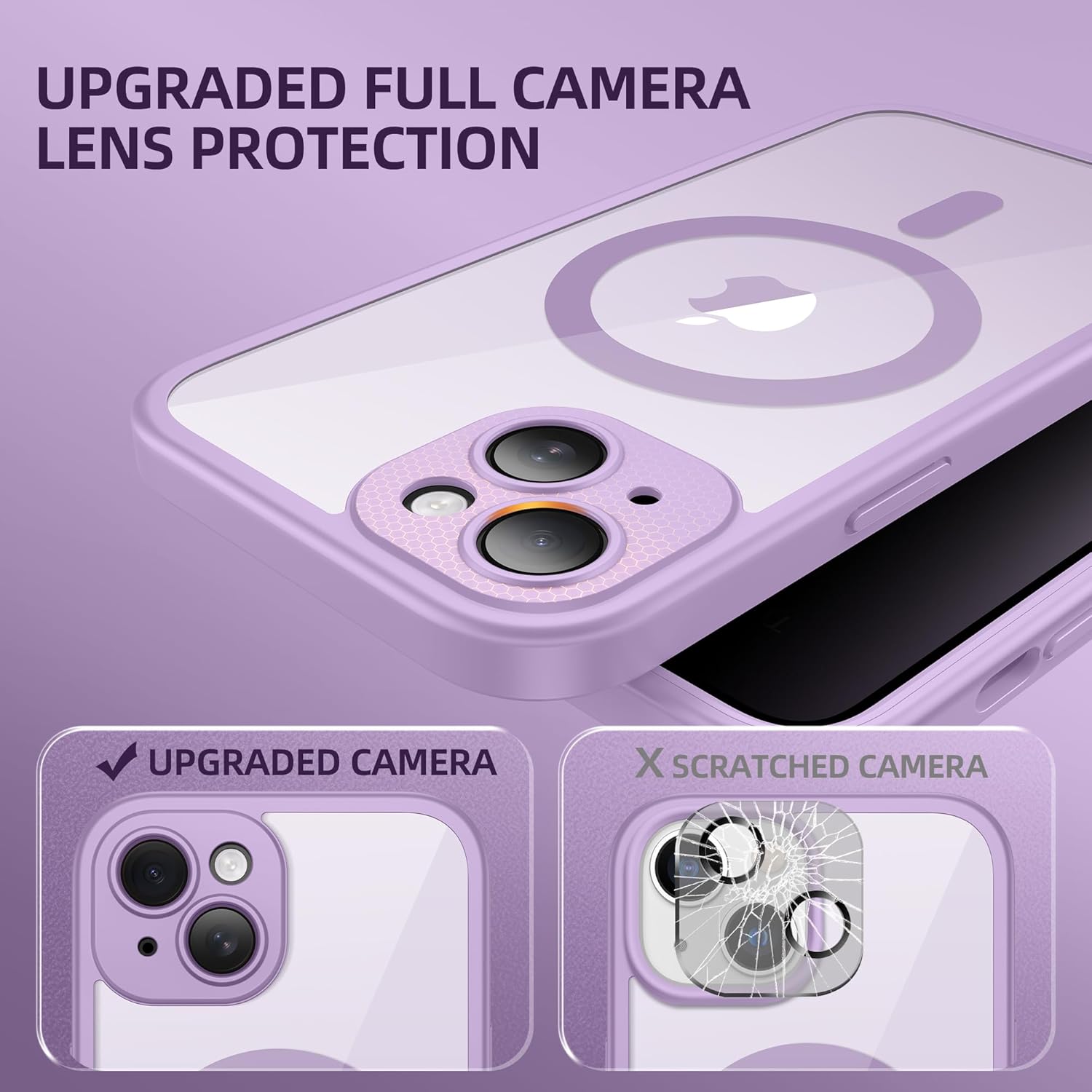BERFY Magnetic for iPhone 14 Case, Compatible with MagSafe, Built-in Privacy Screen Protector and Upgraded Camera Protection, Anti-Spy Full Body Shockproof Phone Case for 14 6.1", Light Purple
