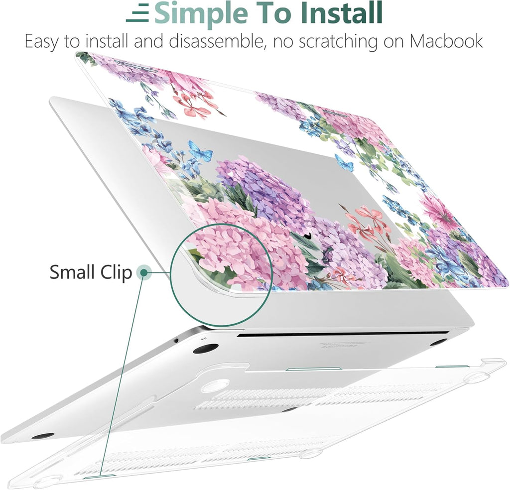 TWOLSKOO Compatible with MacBook Pro 13 inch Case 2023-2016 A2338 M2/M1 A2251 A2289 A2159 A1989 A1706, Plastic Hard Shell Cover & Keyboard Skin & Screen Protector, Colorful Hydrangea