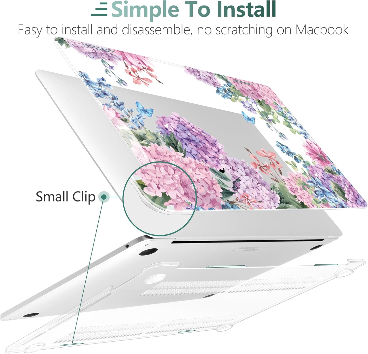 TWOLSKOO Compatible with MacBook Pro 13 inch Case 2023-2016 A2338 M2/M1 A2251 A2289 A2159 A1989 A1706, Plastic Hard Shell Cover & Keyboard Skin & Screen Protector, Colorful Hydrangea