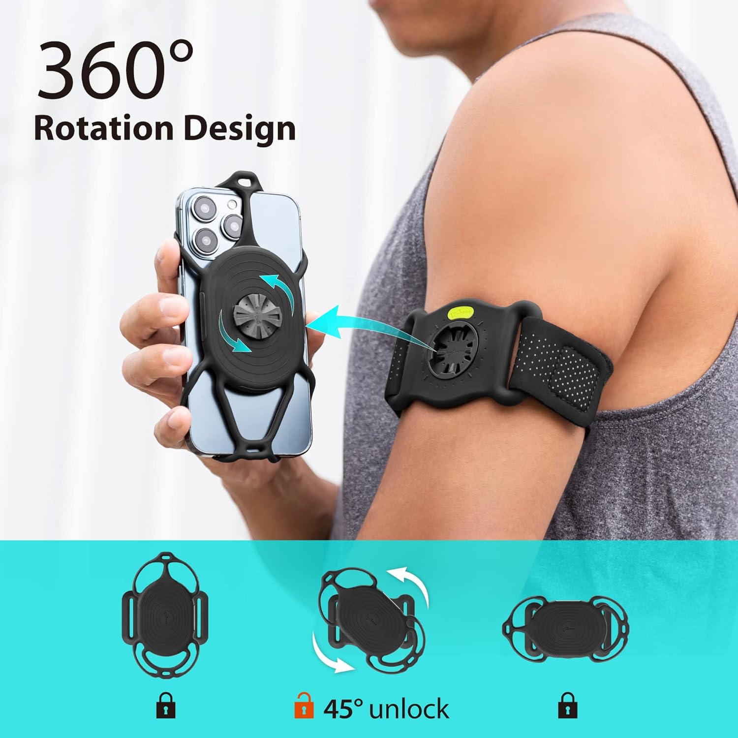 BONE Run Tie Connect Kit 2, Running Cell Phone Holder, Detachable & 360° Rotatable Sport Armband, Skin-Friendly Silicone Workout Phone Carrier Compatible with Most Smartphones (Connection Kit)