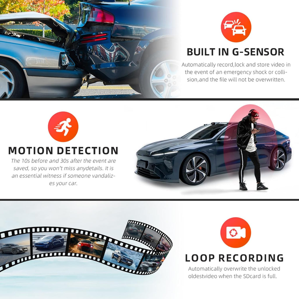 4 Channel Mirror Dash Cam, Dash Cam Front and Rear/Inside, 12’’ FHD 1080Px4 Rear View Mirror Camera, IR Night Vision for Left and Right Inside Car Camera, Built-in WiFi, GPS, Parking Monitor