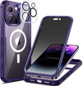 seacosmo for iPhone 14 Pro Max Case, Full Body Bumper with Built-in 9H Tempered Glass Privacy Screen Protector and Camera Lens Protector, Compatible with MagSafe, Shockproof Phone Cover, 6.7", Purple