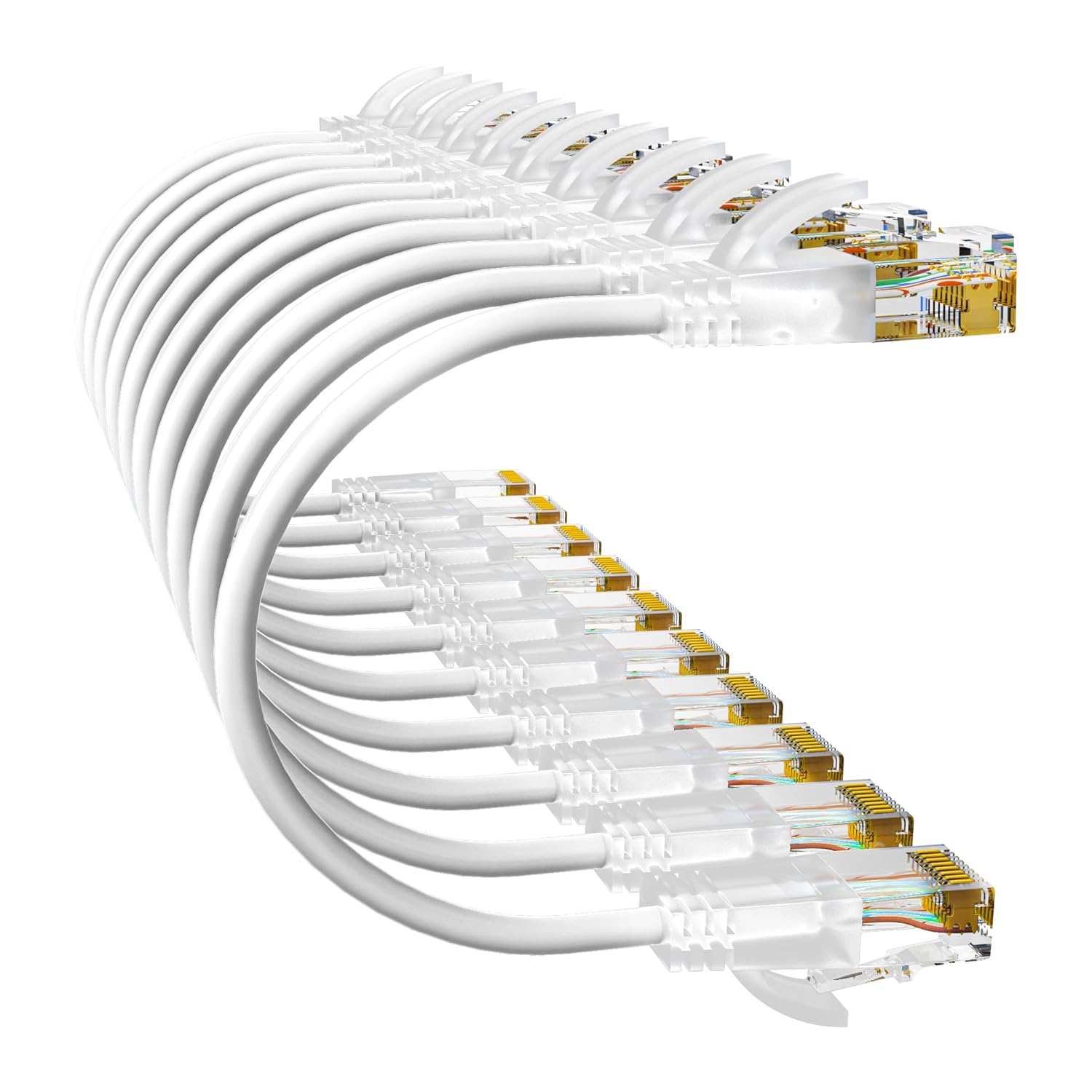 Cat6a Patch Cables 0.5ft (10 Pack) Slim, Cat6 Ethernet Patch Cable Pure Copper, Flexible Cat 6 Patch Cable 550MHZ 10G, Space-Saving Cat 6A Network Cables for Patch Panel, White