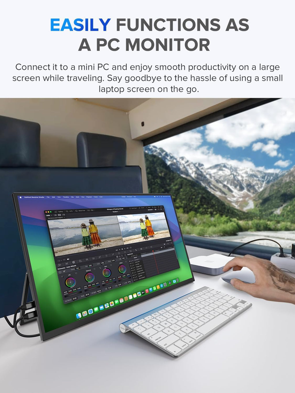 UPERFECT 22" QLED 2K Portable Monitor w/VESA & 180° Adjustable Stand, 2560×1440 QHD FreeSync IPS HDR Gaming Display, USB-C HDMI Travel Second Monitor for Laptop, Switch, Phone
