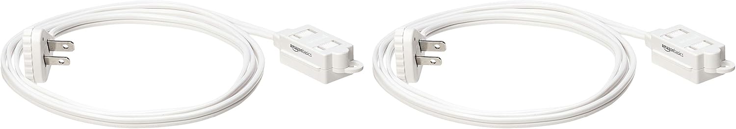 Amazon Basics 6 foot 2-Prong Indoor Rectangle Extension Cord Power Strip - Flat Plug - 13 Amps, 1625 Watts, 125 VAC - 2-Pack, White