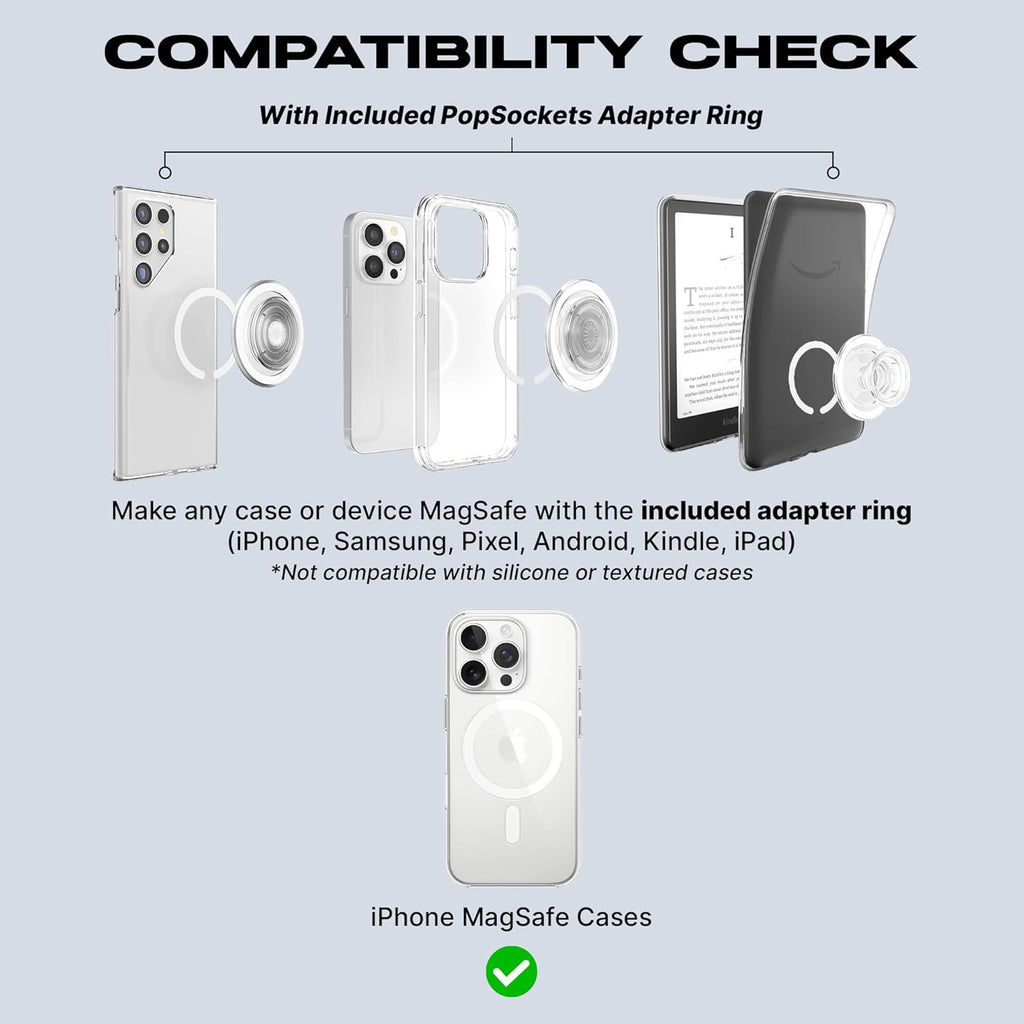 PopSockets Phone Grip for MagSafe with Kickstand, Magnetic Stand, Swappable Top, Secure Hold for iPhone MagSafe Cases, Phone & Tablet Grip, Cute PopSockets - Clear Glitter