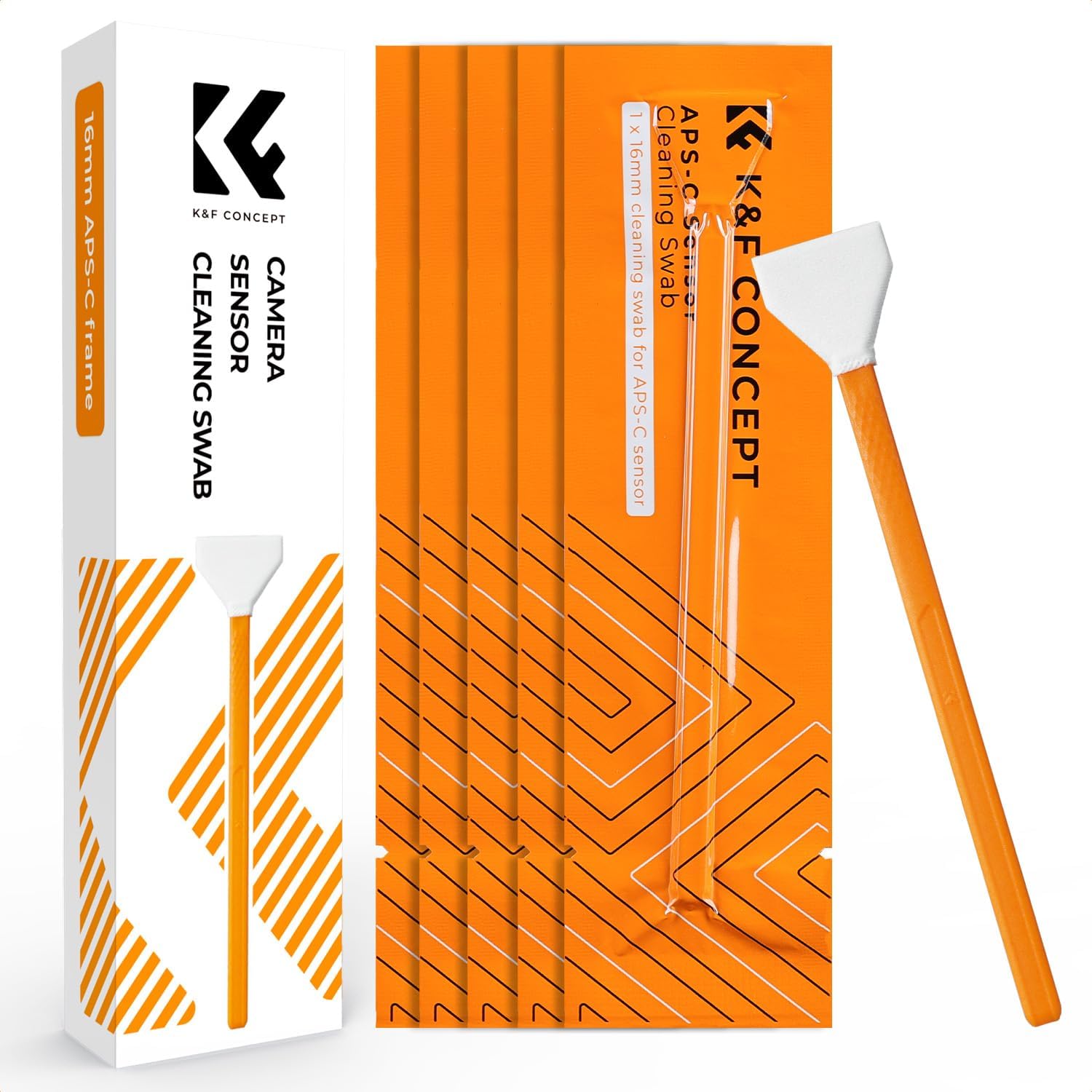 K&F Concept 6 Pack APS-C Frame Sensors Cleaning Swabs, DSLR SLR Digital Camera Dry CCD CMOS Clean Swabs Compatible with Nikon Sony Canon DSLR Camera Sensor, 16mm x 20mm