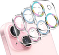 LucBuy 3PCS Sparkling Camera Lens Protector for iPhone 16/iPhone 16 Plus, Full Clear Acrylic Cover with Shiny Colorful Glitter Designed Decoration Back Camera Protector
