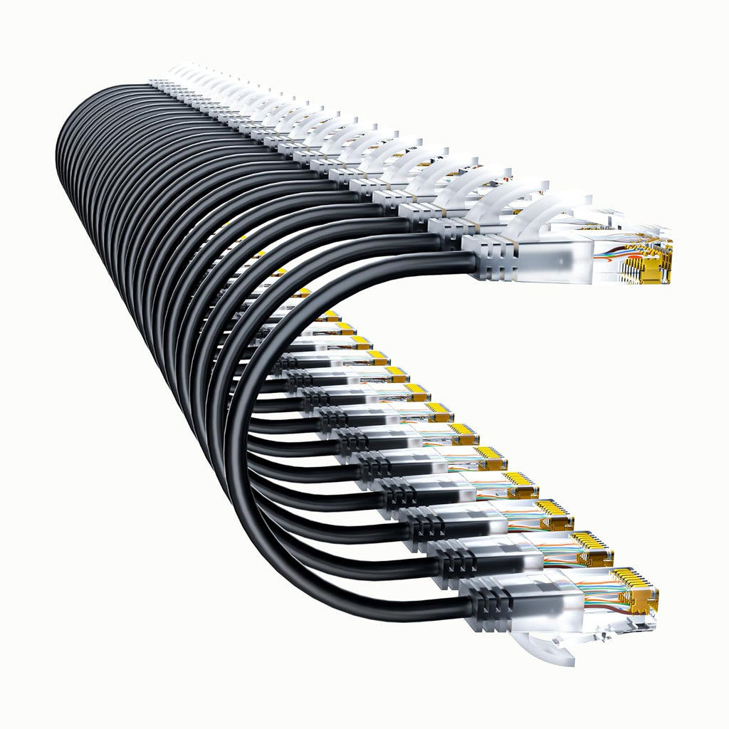 Cat6a Patch Cables 0.5ft (24 Pack) Slim, Cat6 Ethernet Patch Cable Pure Copper, Flexible Cat 6 Patch Cable 550MHZ 10G, Space-Saving Cat 6A Network Cables for Patch Panel, Black